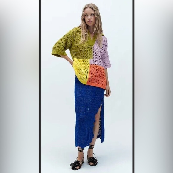 ZARA oversized knit polo sweater shirt color block crotchet rare sold out - Picture 13 of 14